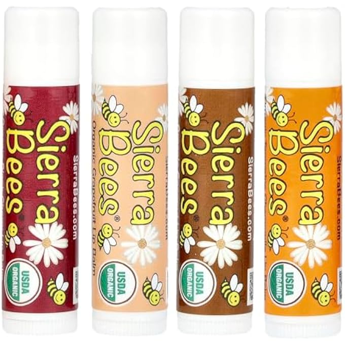Sierra Bees عبوة متنوعة من بلسم الشفاه العضوي، 4 عبوات، 15 أونصة (4.25 غرام) لكل منها - Image 1
